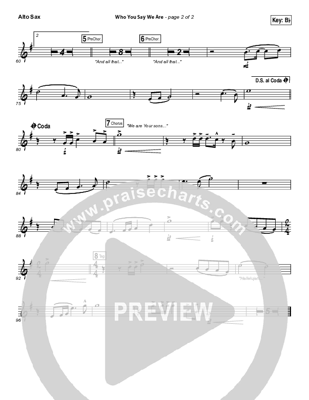 Who You Say We Are Alto Sax (Steven Curtis Chapman)