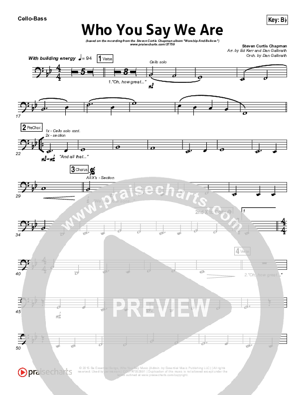 Who You Say We Are Cello/Bass (Steven Curtis Chapman)