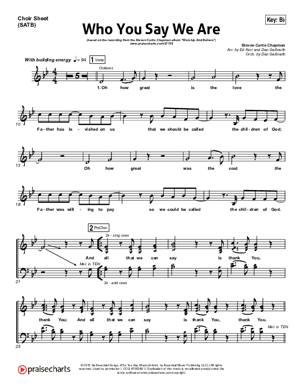 Who You Say We Are Choir Vocals (SATB) (Steven Curtis Chapman)