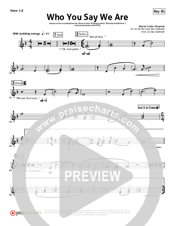 Who You Say We Are French Horn 1/2 (Steven Curtis Chapman)