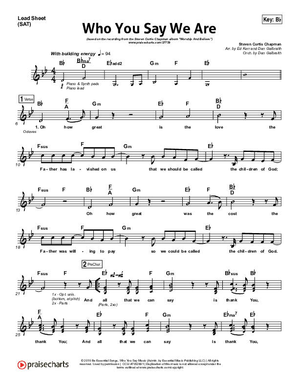 Who You Say We Are Lead Sheet (SAT) (Steven Curtis Chapman)
