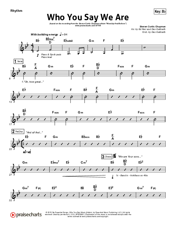 Who You Say We Are Rhythm Chart (Steven Curtis Chapman)