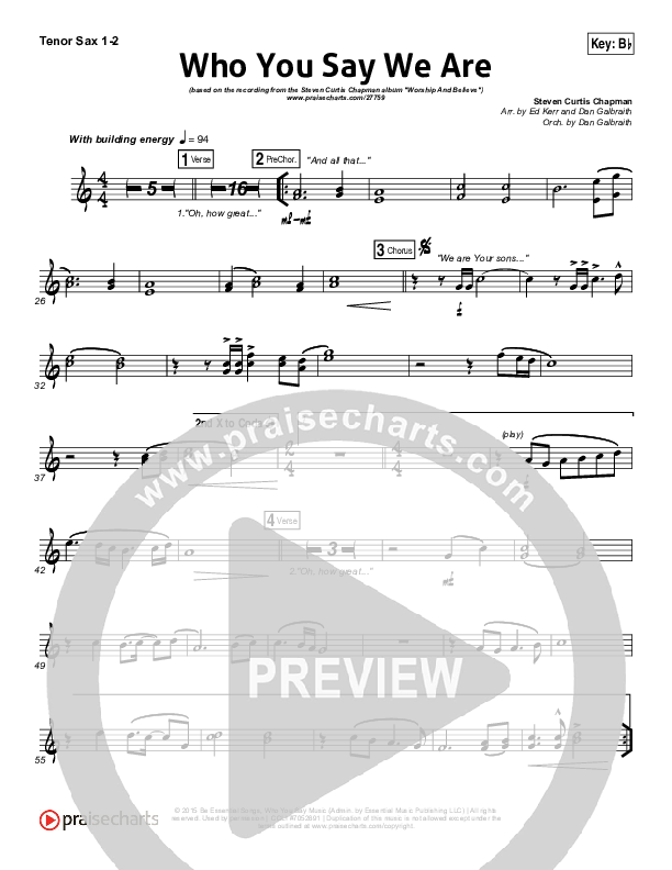Who You Say We Are Tenor Sax 1/2 (Steven Curtis Chapman)