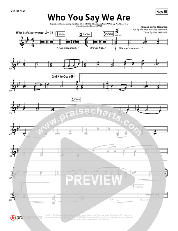 Who You Say We Are Violin 1/2 (Steven Curtis Chapman)