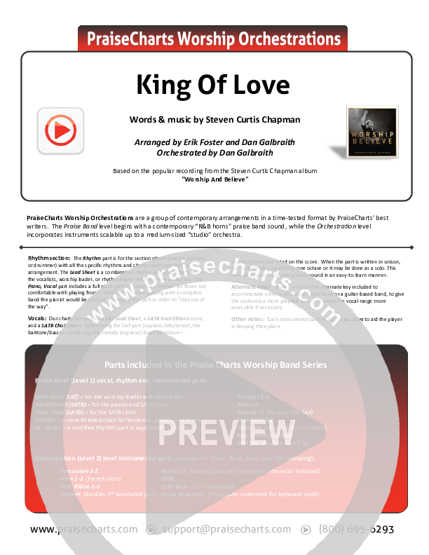 King Of Love Cover Sheet (Steven Curtis Chapman)