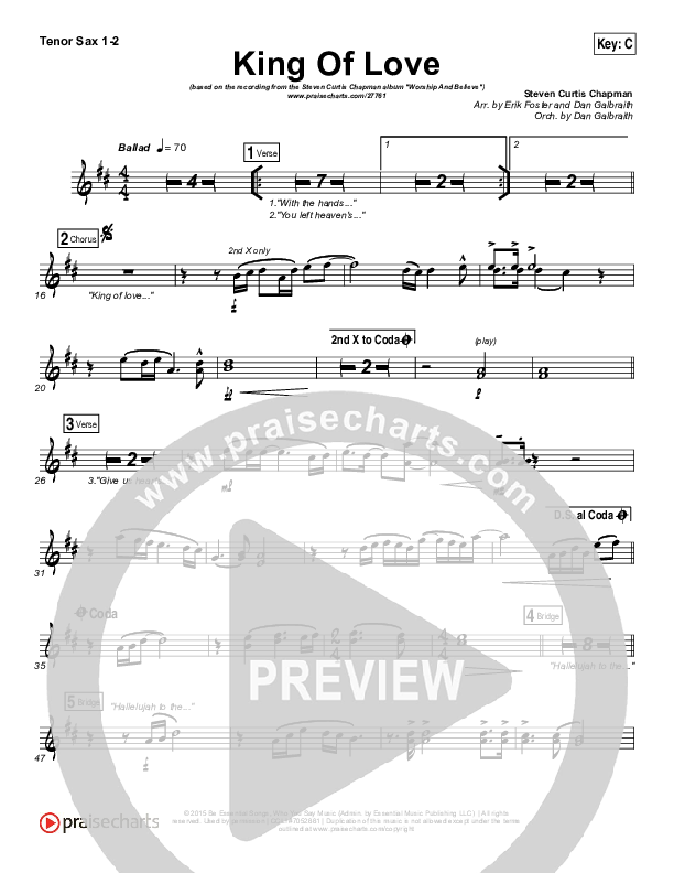 King Of Love Tenor Sax 1/2 (Steven Curtis Chapman)