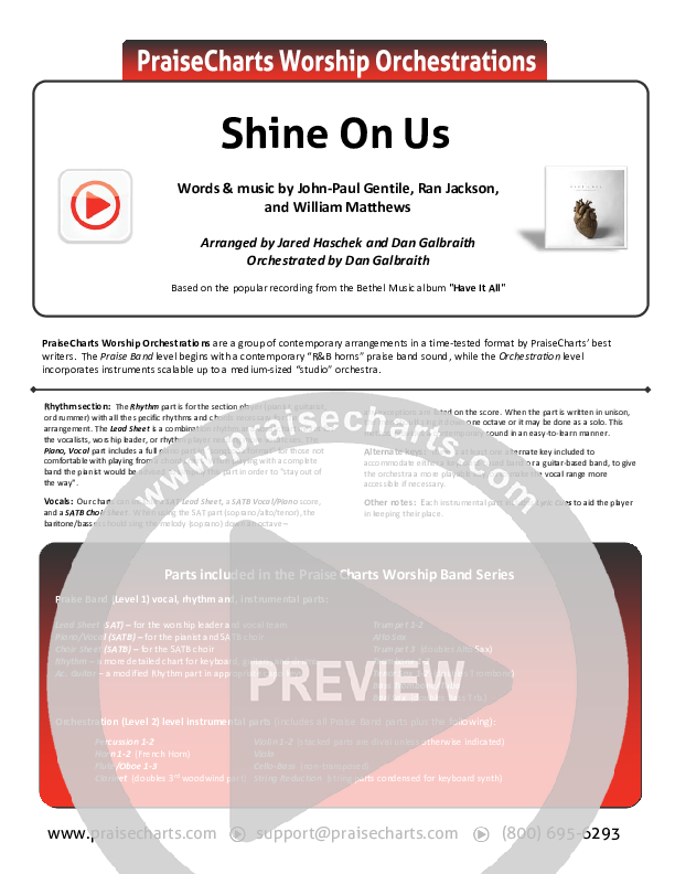 Shine On Us Cover Sheet (Bethel Music / William Matthews)