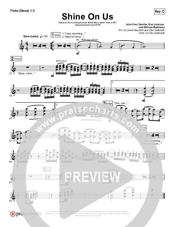 Shine On Us Flute/Oboe 1/2/3 (Bethel Music / William Matthews)