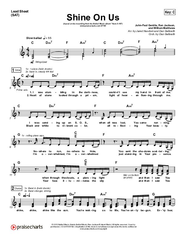 Shine On Us Lead Sheet (SAT) (Bethel Music / William Matthews)