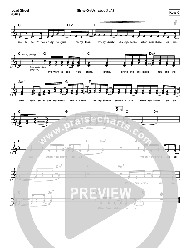 Shine On Us Lead Sheet (SAT) (Bethel Music / William Matthews)