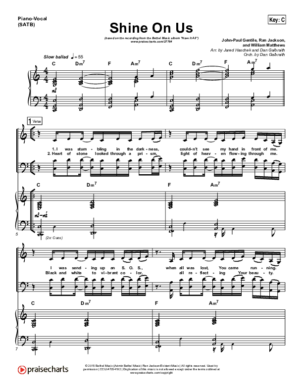 Shine On Us Piano/Vocal & Lead (Bethel Music / William Matthews)