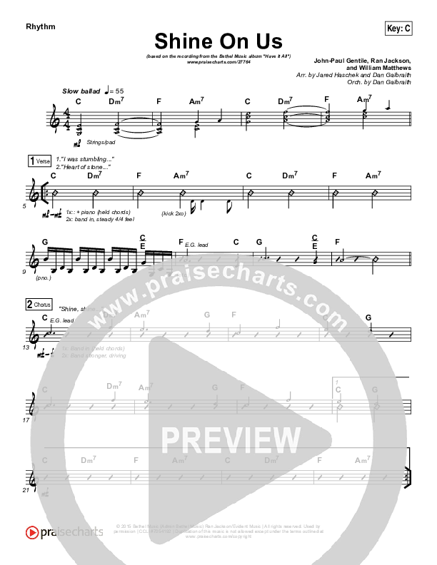 Shine On Us Rhythm Chart (Bethel Music / William Matthews)