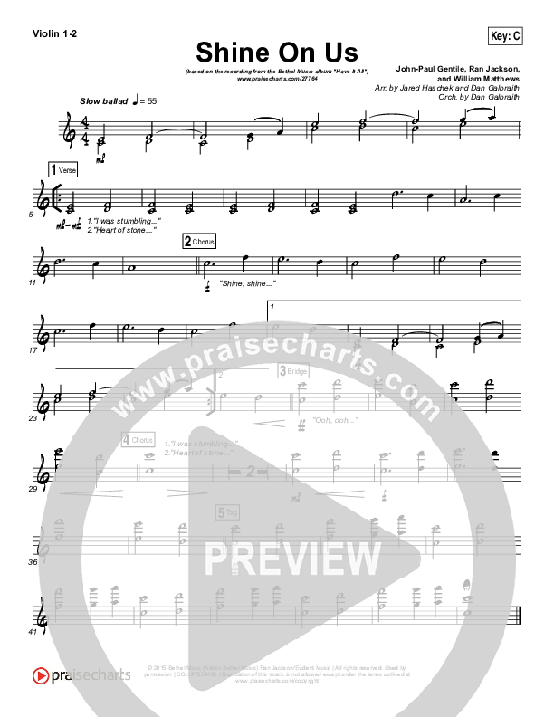 Shine On Us Violin 1/2 (Bethel Music / William Matthews)