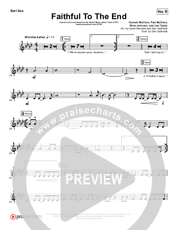 Faithful To The End Bari Sax (Bethel Music / Hannah McClure / Paul McClure)