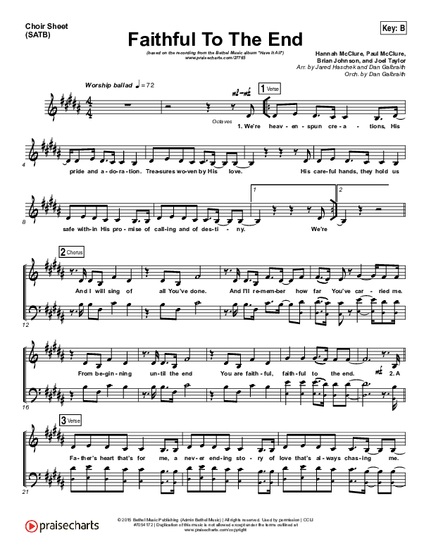 Faithful To The End Choir Vocals (SATB) (Bethel Music / Hannah McClure / Paul McClure)