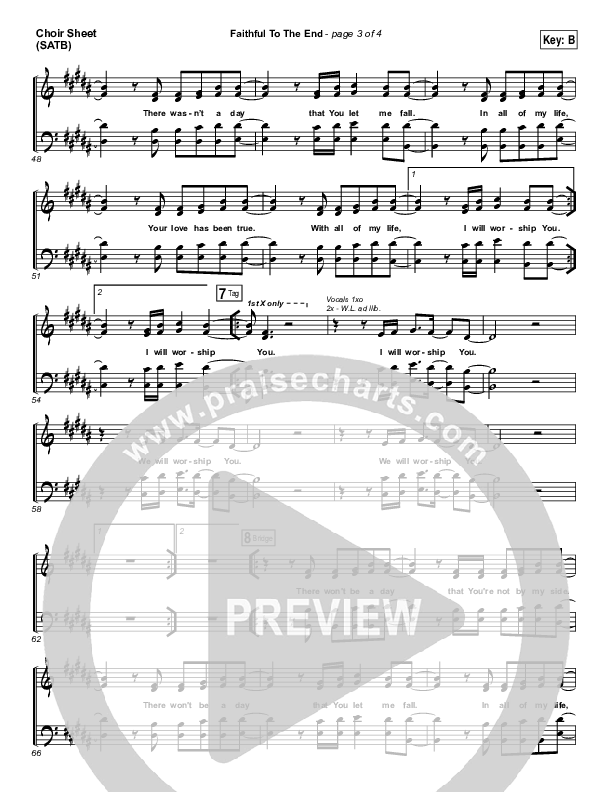 Faithful To The End Choir Sheet (SATB) (Bethel Music / Hannah McClure / Paul McClure)