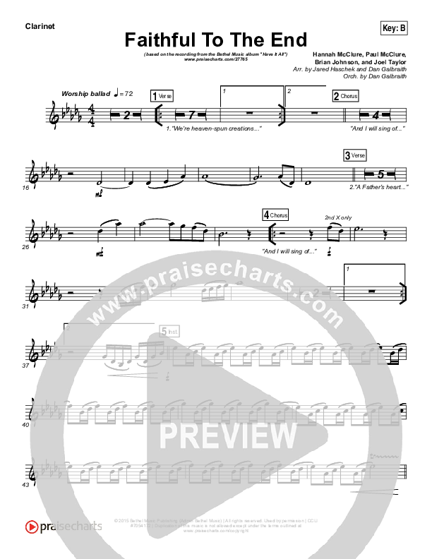 Faithful To The End Clarinet (Bethel Music / Hannah McClure / Paul McClure)
