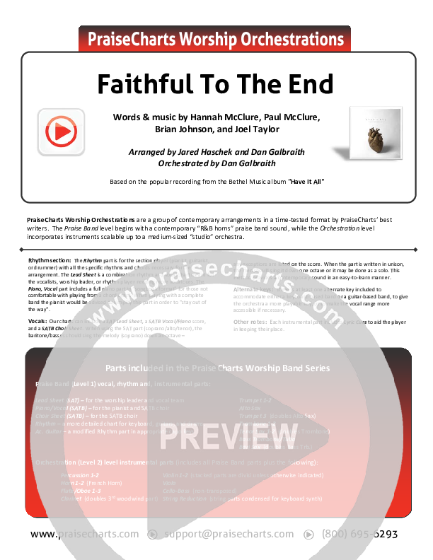 Faithful To The End Cover Sheet (Bethel Music / Hannah McClure / Paul McClure)