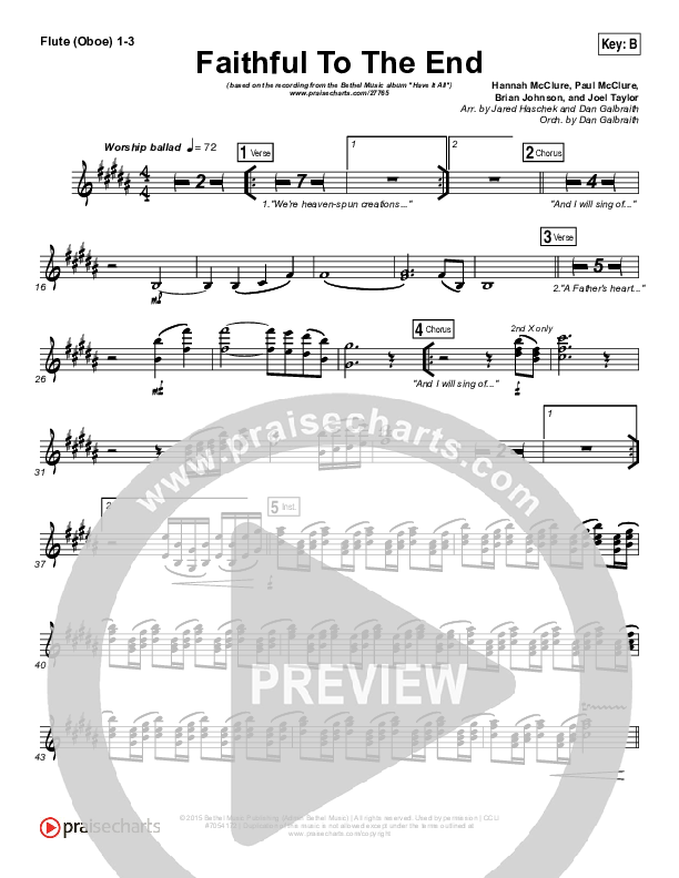Faithful To The End Flute/Oboe 1/2/3 (Bethel Music / Hannah McClure / Paul McClure)