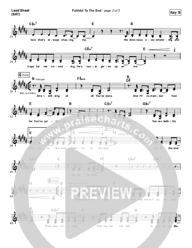 Faithful To The End Lead Sheet (SAT) (Bethel Music / Hannah McClure / Paul McClure)