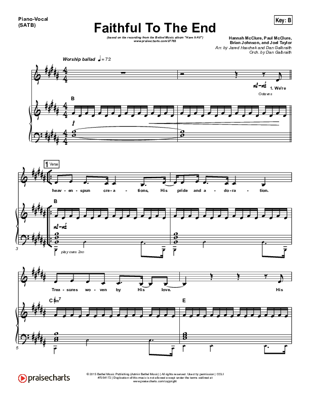 Faithful To The End Piano/Vocal (SATB) (Bethel Music / Hannah McClure / Paul McClure)