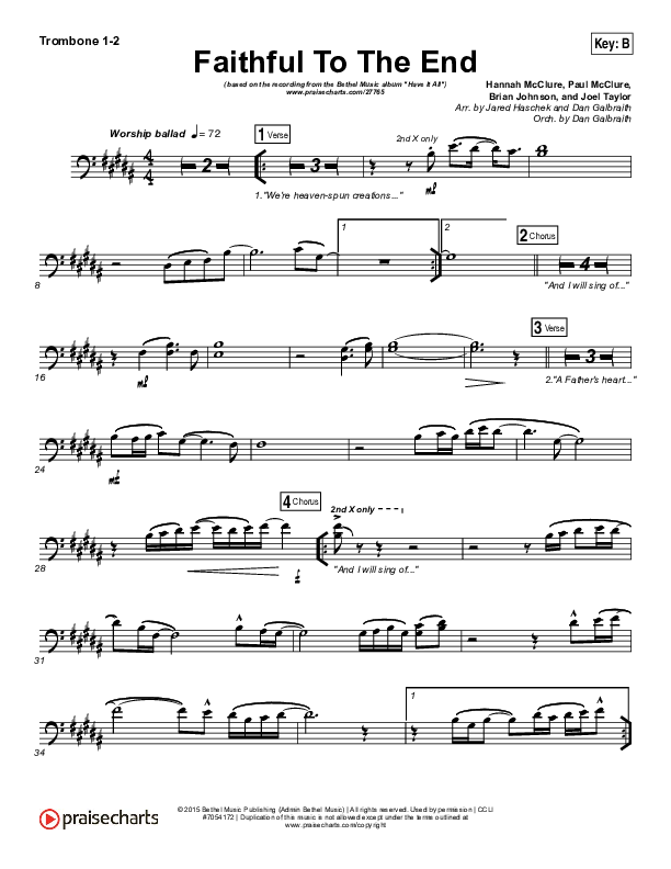 Faithful To The End Trombone 1/2 (Bethel Music / Hannah McClure / Paul McClure)