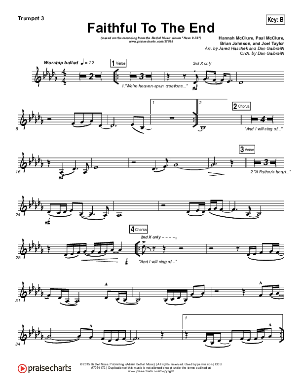 Faithful To The End Trumpet 3 (Bethel Music / Hannah McClure / Paul McClure)