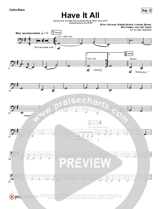 Have It All Cello/Bass (Bethel Music / Brian Johnson)