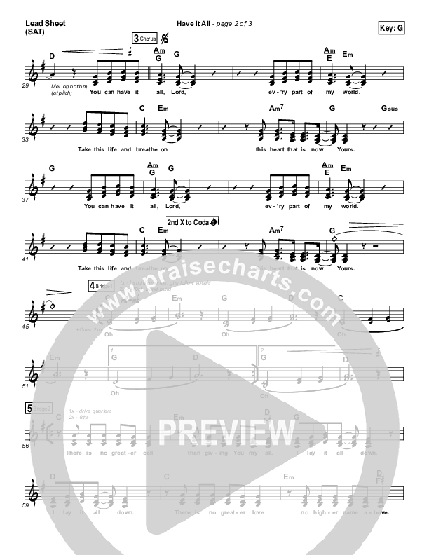 Have It All Lead Sheet (SAT) (Bethel Music / Brian Johnson)