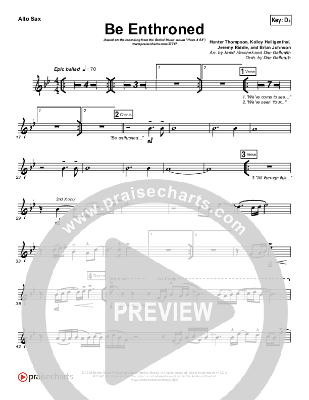 Be Enthroned Alto Sax (Bethel Music / Jeremy Riddle)