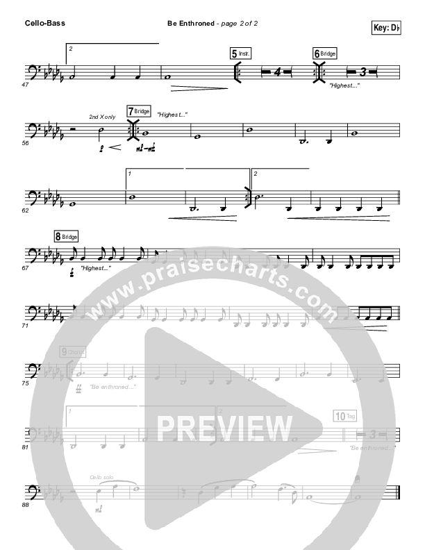 Be Enthroned Cello/Bass (Bethel Music / Jeremy Riddle)