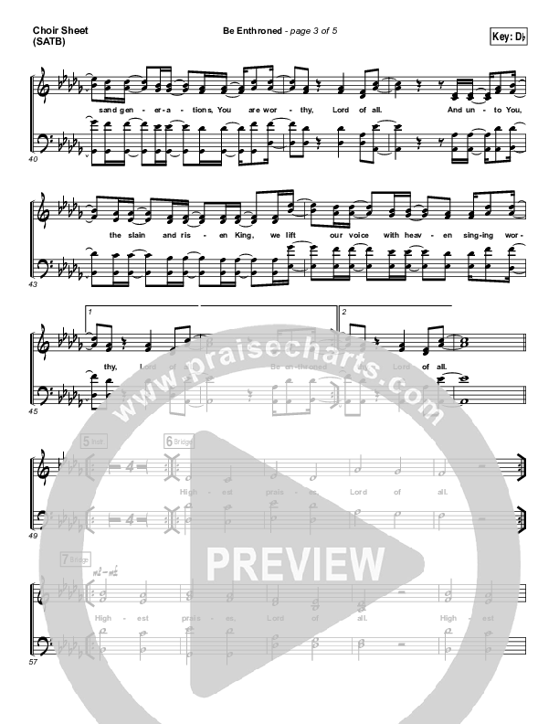 Be Enthroned Choir Sheet (SATB) (Bethel Music / Jeremy Riddle)