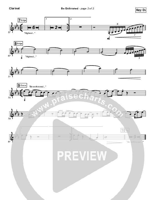 Be Enthroned Clarinet (Bethel Music / Jeremy Riddle)