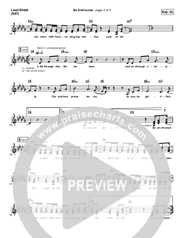 Be Enthroned Lead Sheet (SAT) (Bethel Music / Jeremy Riddle)
