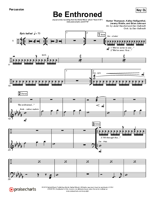 Be Enthroned Percussion (Bethel Music / Jeremy Riddle)