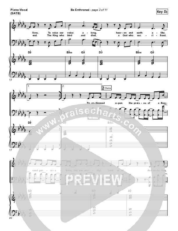 Be Enthroned Piano/Vocal (SATB) (Bethel Music / Jeremy Riddle)