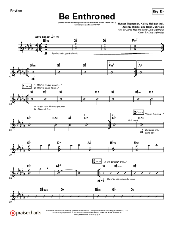 Be Enthroned Rhythm Chart (Bethel Music / Jeremy Riddle)