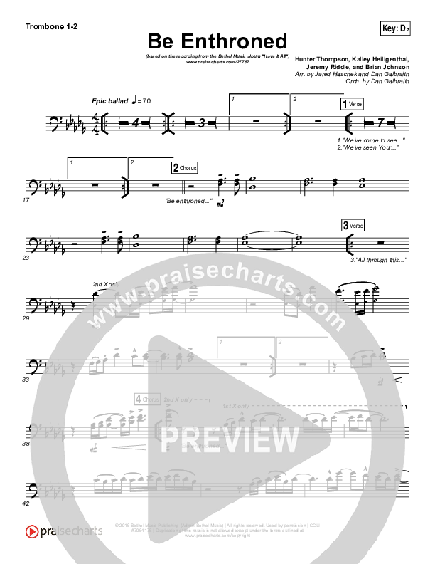 Be Enthroned Trombone 1/2 (Bethel Music / Jeremy Riddle)