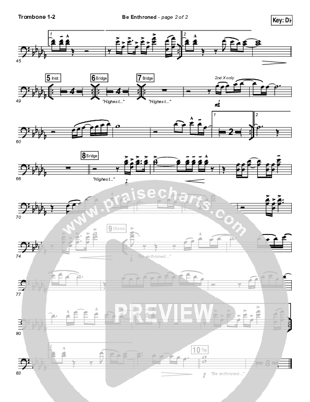 Be Enthroned Trombone 1/2 (Bethel Music / Jeremy Riddle)