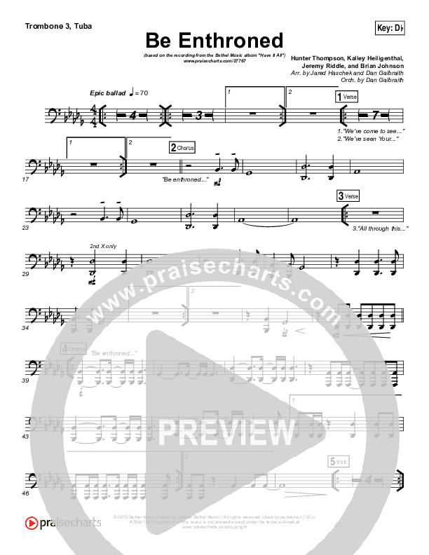 Be Enthroned Trombone 3/Tuba (Bethel Music / Jeremy Riddle)