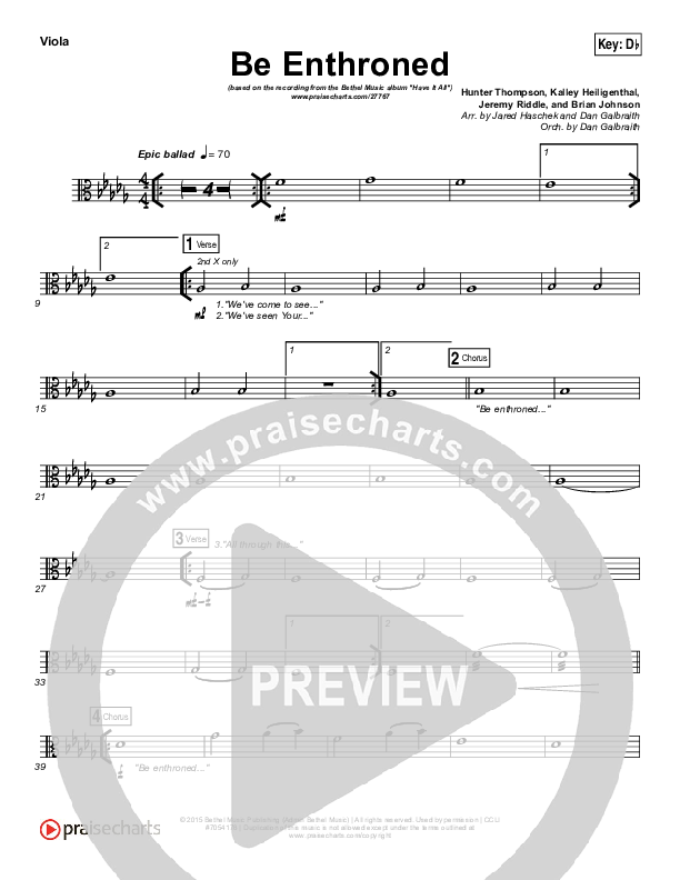 Be Enthroned Viola (Bethel Music / Jeremy Riddle)