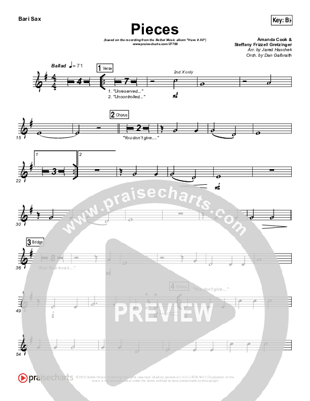 Pieces Bari Sax (Bethel Music / Steffany Gretzinger)