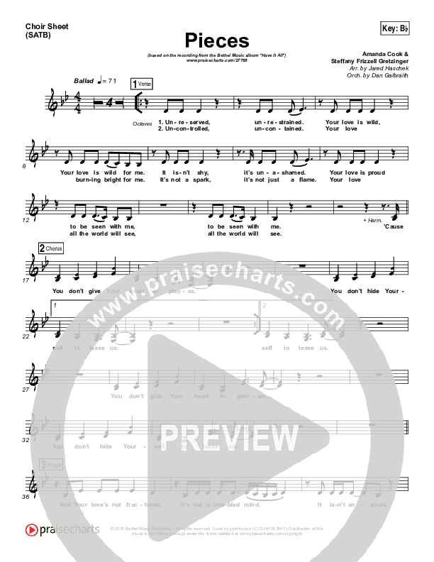 Pieces Choir Vocals (SATB) (Bethel Music / Steffany Gretzinger)