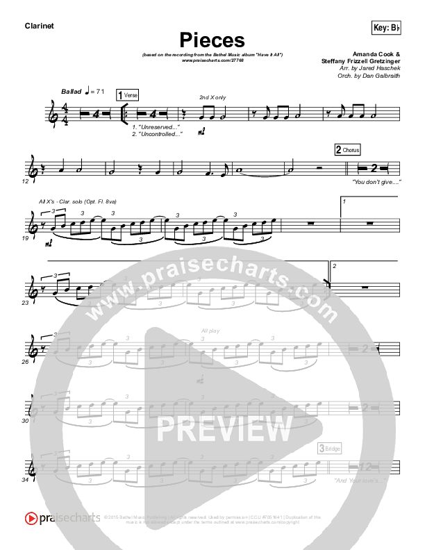 Pieces Clarinet (Bethel Music / Steffany Gretzinger)