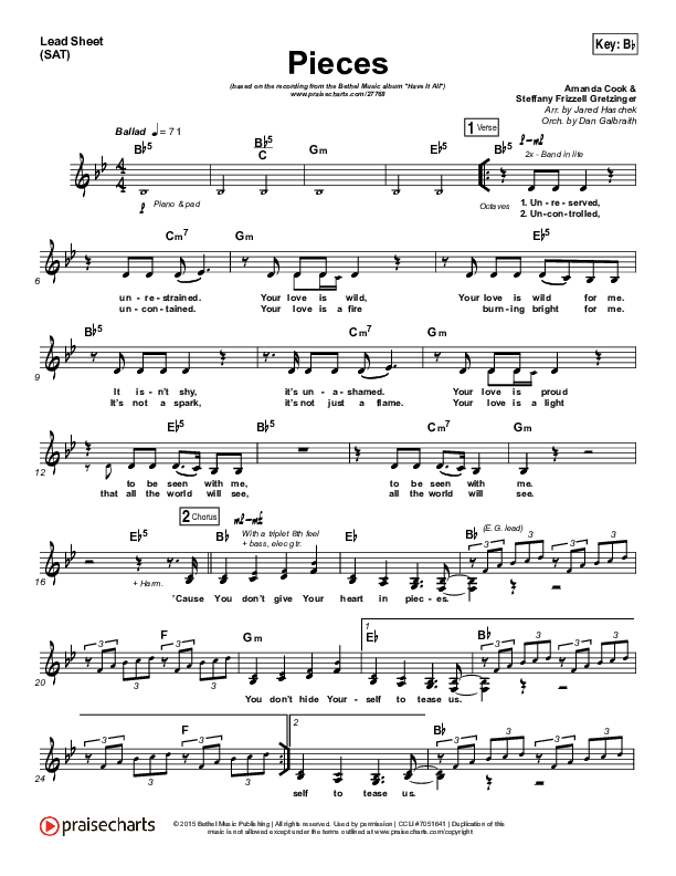 Pieces Lead Sheet (SAT) (Bethel Music / Steffany Gretzinger)