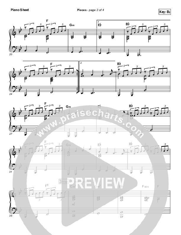 Pieces Piano Sheet (Bethel Music / Steffany Gretzinger)