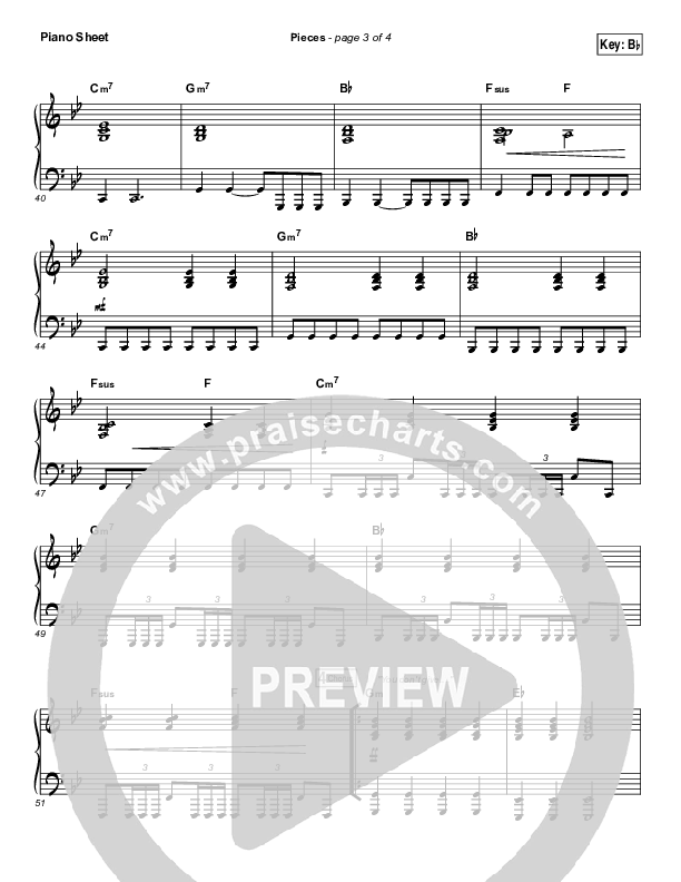 Pieces Piano Sheet (Bethel Music / Steffany Gretzinger)