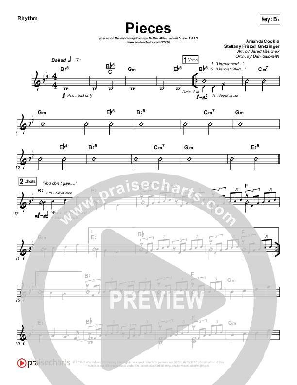 Pieces Rhythm Chart (Bethel Music / Steffany Gretzinger)