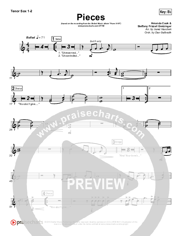 Pieces Tenor Sax 1/2 (Bethel Music / Steffany Gretzinger)
