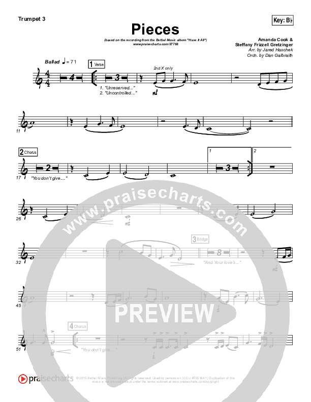 Pieces Trumpet 3 (Bethel Music / Steffany Gretzinger)